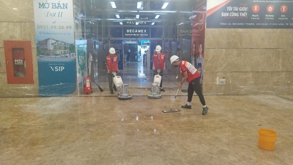 Đánh bóng sàn đá tòa nhà Becamex